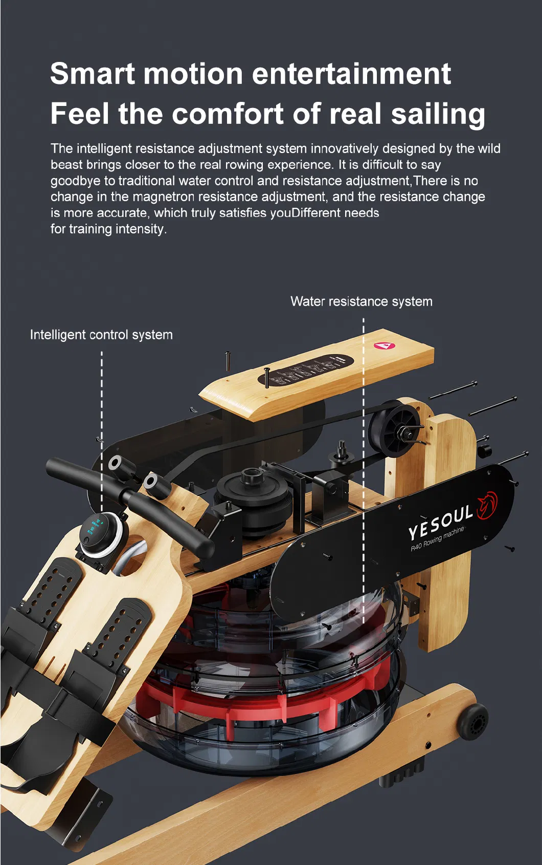 Yesoul Wooden Water Rower Machine Folding Rower Machine Indoor Gym Rowing Machine Home Exercise Rower Water Rower